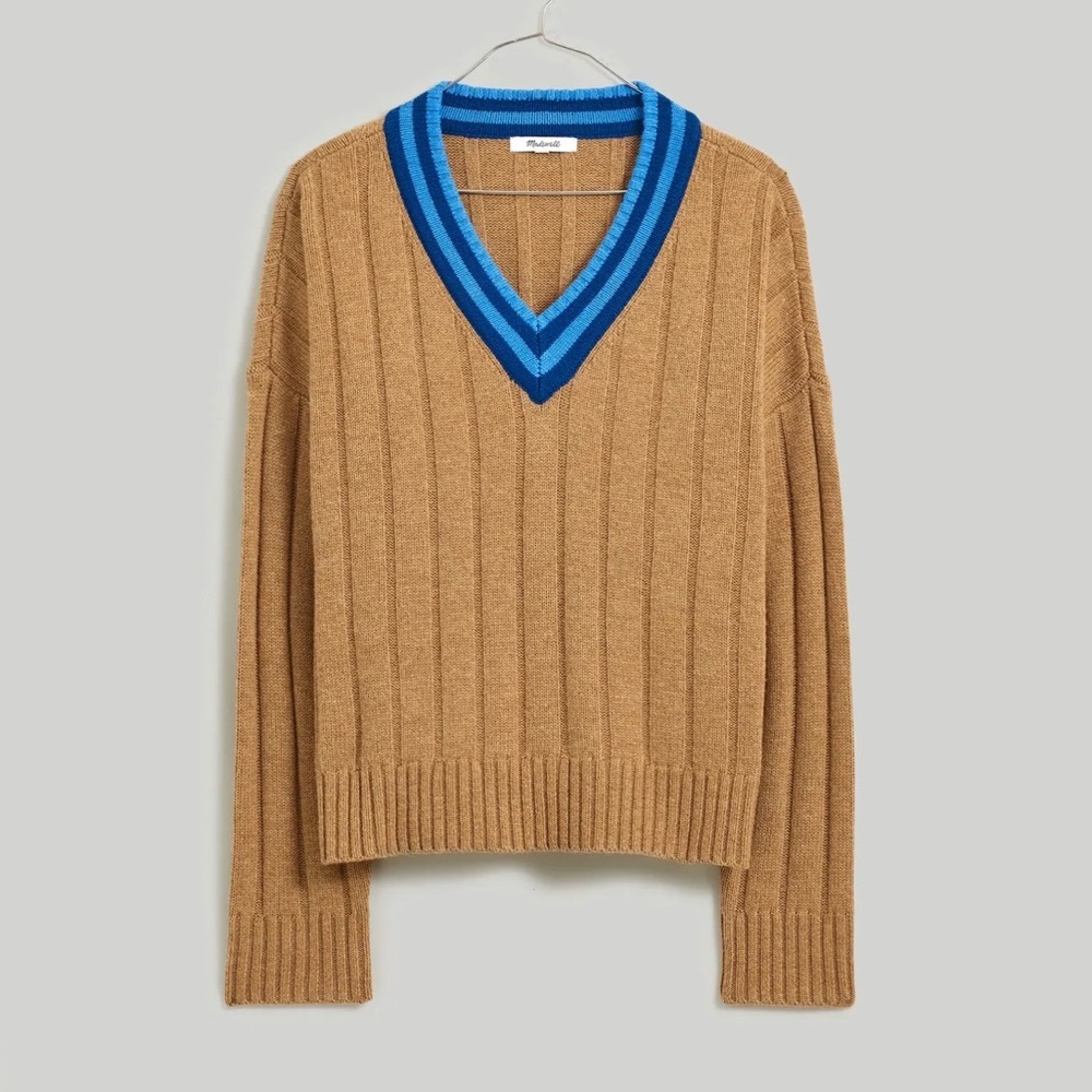 Madewell Tipped V-Neck Oversized Sweater NWT Size Large